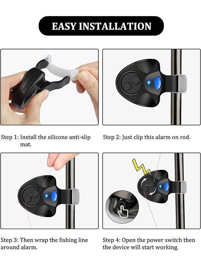 يولو أجهزة إنذار عضة السمك، قطعتان من مؤشرات عضة السمك الإلكترونية، أجراس تنبيه مثبتة على صنارة الصيد مع أضواء للصيد الليلي - Image 4